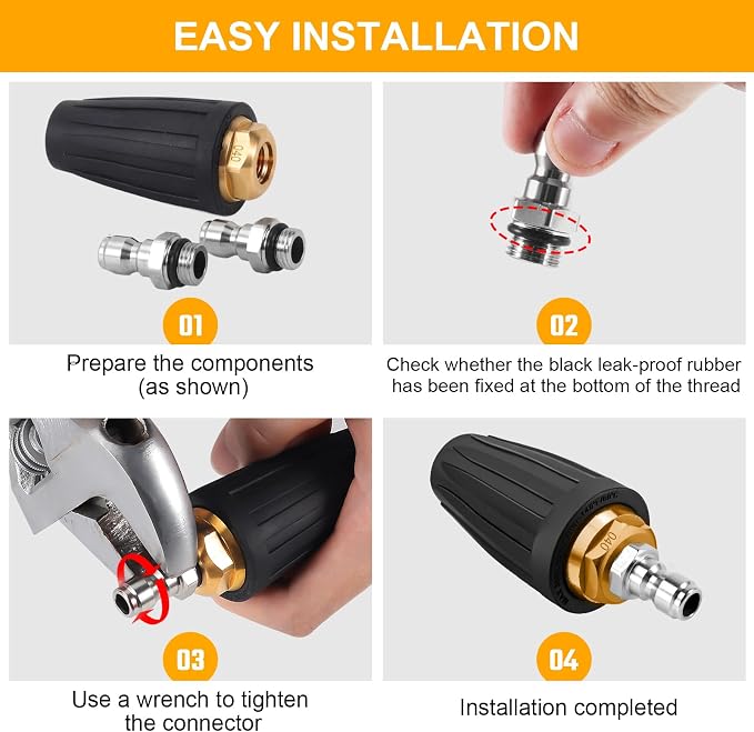Pressure Washer Turbo Tip 4000PSI, 5 Pressure Washer Nozzle Tips, 4.0 GPM | Turbo Nozzle Tips Set 360° Rotating Presure Washer Turbo Nozzle 1/4'' Quick Connect, Multiple Degrees (0, 15, 25, 40,Soap)