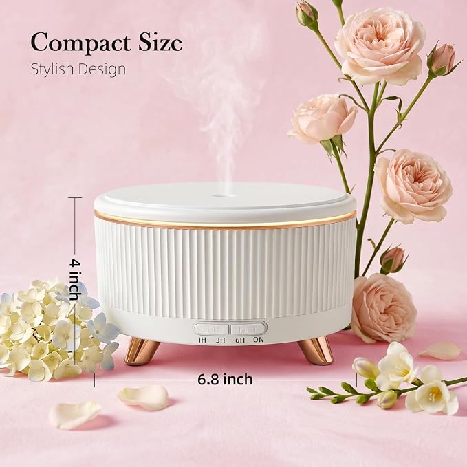 500ml Essential Oil Diffuser, Ultrasonic Aromatherapy Diffuser | Cool Mist Humidifier with Remote Control, 7-Color Lighting, Timer & Auto-off for Home/Bedroom/Yoga/Office/Living Room (White)