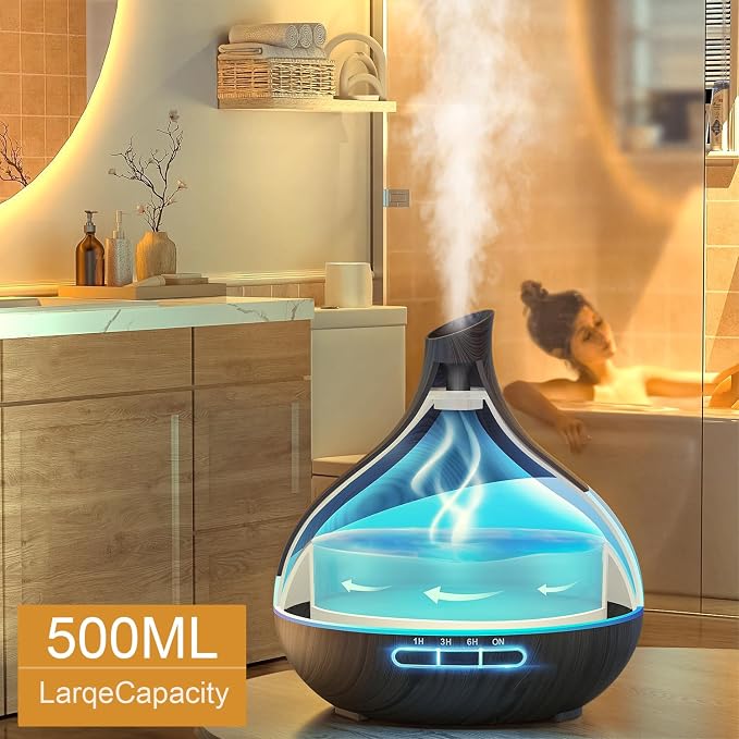 Essential Oil Diffuser for Women: 500ml with 14 Color LED | Aromatherapy Diffuser with 2 Mist Levels - Ideal for Bedroom, Office & Travel - Auto Shut-Off for Safe Sleep
