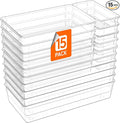 Lifewit 15 Pcs Large Bathroom Drawer Organizers, 3 Sizes Clear Plastic Storage Organizer Trays for Make Up, Kitchen Utensils, Vanity Accessories in Bathroom/Office/Dresser Organization