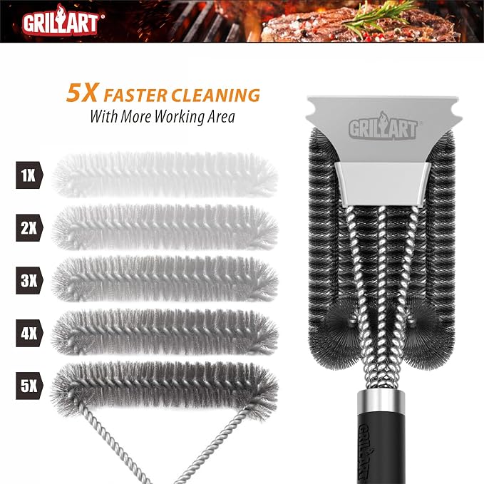 GRILLART Grill Brush and Scraper with Deluxe Handle, Safe Wire Grill Brush BBQ Cleaning Brush Grill Grate Cleaner for Grill/Smoker/Gas/Charcoal Grill Cleaning-Grill Gifts for Men/Dad, BR-8529