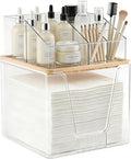 SPOSPO 2 in 1 Disposable Facial Towel Holder and Cosmetic Organizer | Clear Storage with Bamboo Lid Compatible with Clean Skin Club Towel XL, Vanity Organizer for Bathroom Vanity Counter (1 Pack)