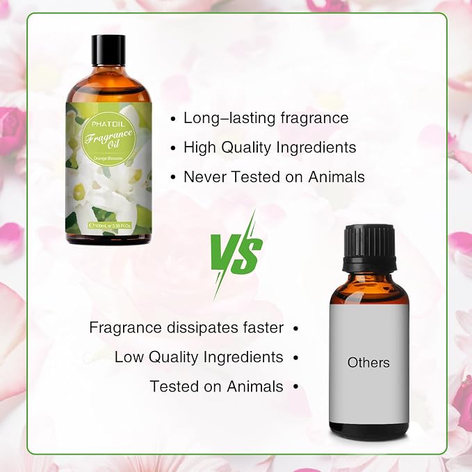 PHATOIL 3.38FL.OZ Orange Blossom Fragrance Oils for Aromatherapy, Essential Oils for Diffusers for Home, Perfect for Diffuser, DIY Candle and Soap Making, DIY Scented Products - 100ml | Long Lasting Scented Oils For Humidifier, Air Freshener, DIY Soap ...