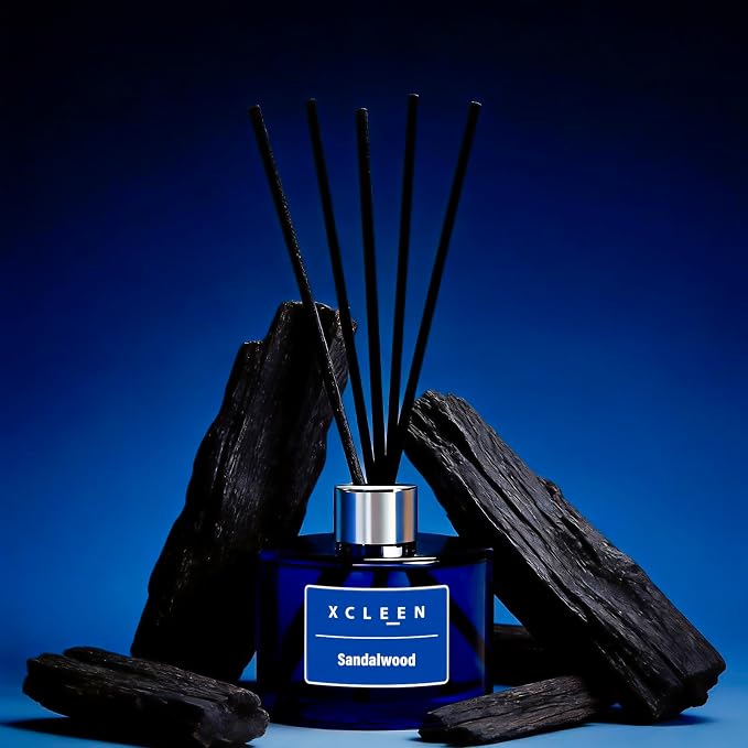 Xcleen Reed Diffuser Set, 6.7 fl oz Sandalwood Scented Oil Diffuser with Sticks, Reed Diffusers for Home Bathroom Shelf Decor