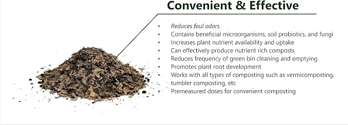 A Compost Starter/Accelerator Which Help to Reduce Kitchen Waste Odor and Convert Yard Waste to Fertile Humus for All Composting Systems. Comes in 1 Package That Contains 4 Packets Inside