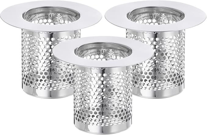 uxcell 2 Pack Shower Drain Strainer, 2" x 2.5" Stainless Steel Floor Drain Strainer Deep Sink Hair Catcher for Kitchen Bathroom Balcony Floor Drain, Fit Hole Size from 1.57" to 2.56"