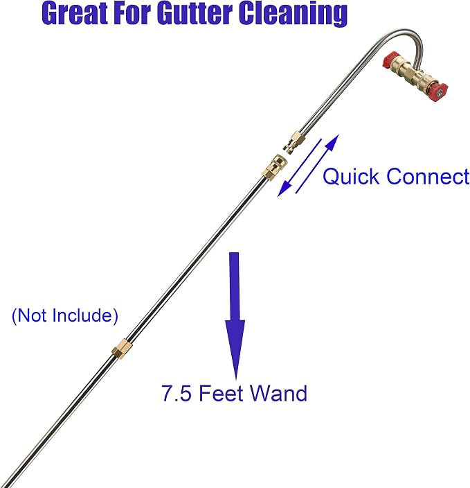 Tool Daily Gutter Cleaner Attachment for Pressure Washer, 4 Nozzles Tips | Angled Extension Wand for Gutter Cleaning, 1/4 Inch Quick Connect, 4000 PSI