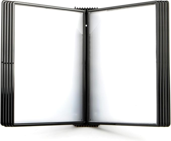 Tarifold Wall Mount Reference System, 10 Pockets, Easy-Load Design, Black | 10 double-sided polypropylene pockets, holds 20 letter-size sheets, sturdy wall-mount bracket, quick and easy to install