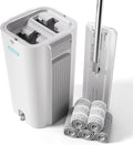 JOYMOOP Flat Mop System, 8L Mop and Bucket Set with Extension Handle, White, Large Capacity Floor Cleaning Mop for Household & Commercial Use, Includes 5 Microfiber Pads for Wet & Dry Cleaning