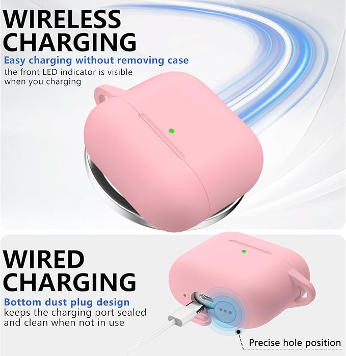 Ljusmicker for AirPods 4 Case 2024 with Cleaner Kit,Soft Silicone Protective Cover for Apple AirPods 4th Generation Cases for Women Men,AirPod 4 Case Accessories with Keychain-Magnetic Pink