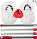 Spin Mop Replacement Head Mop Replace Head Compatible with O Cedar EasyWring Spin Mop - 4 O-Ceda Mop Refills、30-58in Mop Handle and 1 Mop Base Combo Set, 2white