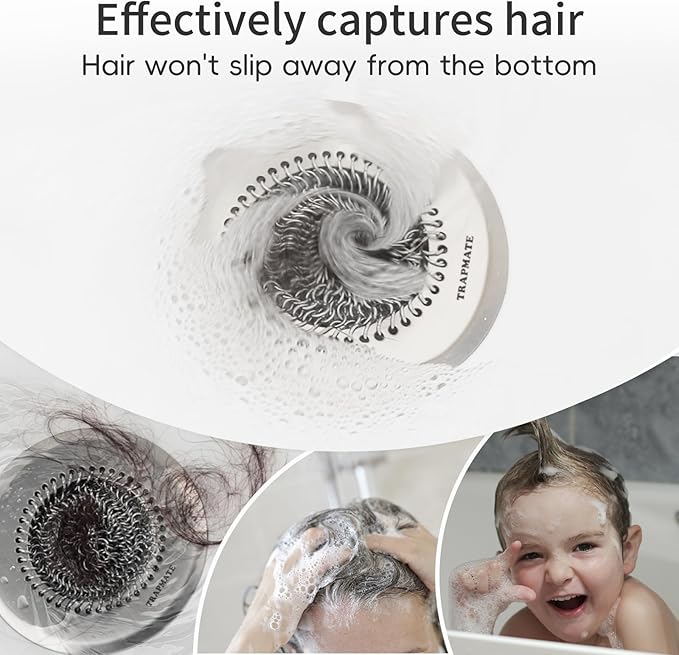 TRAPMATE Shower Drain Hair Catcher, 4.4" Anti-Clogging Bathtub Drain Cover | Easy Clean, Anti-Slip, Clog Prevention, Fast Drainage, Reversible, No Rust, For Showers & Bathtubs, Universal Size, Patented