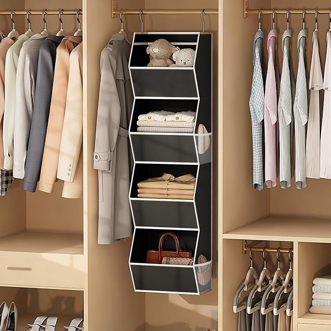 Hanging Closet Organizer Bins for Closet Organization Storage 4 Shelf Black