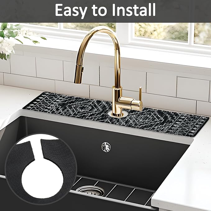 2PCS 24" X 5.5" Kitchen Sink Splash Guard Faucet Mat Aztec Super Absorbent Fast Drying Faucet Guard & Draining Mat Sink Splash Guard Behind Faucet for Kitchen, Bathroom