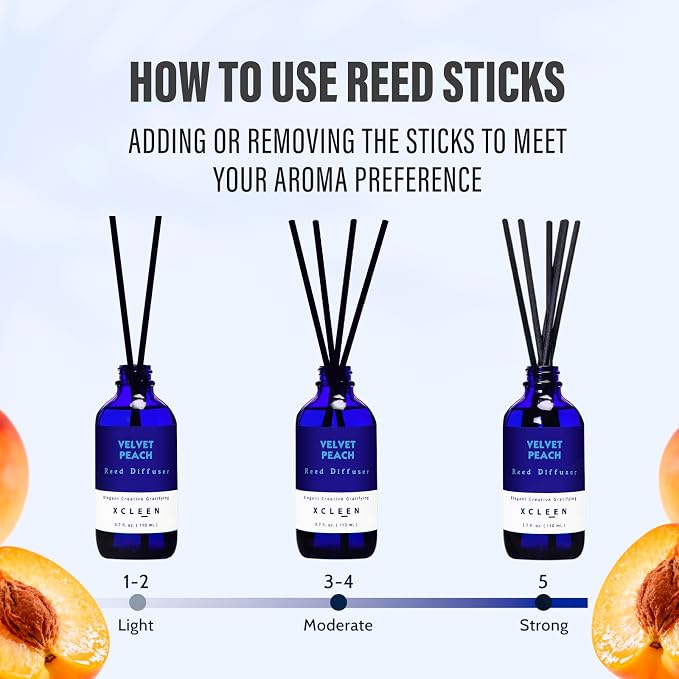 Xcleen Reed Diffuser Set, Velvet Peach Scent Fragrance Oil Diffuser, Reed Diffusers for Home, Bathroom Air Fresheners & Decor