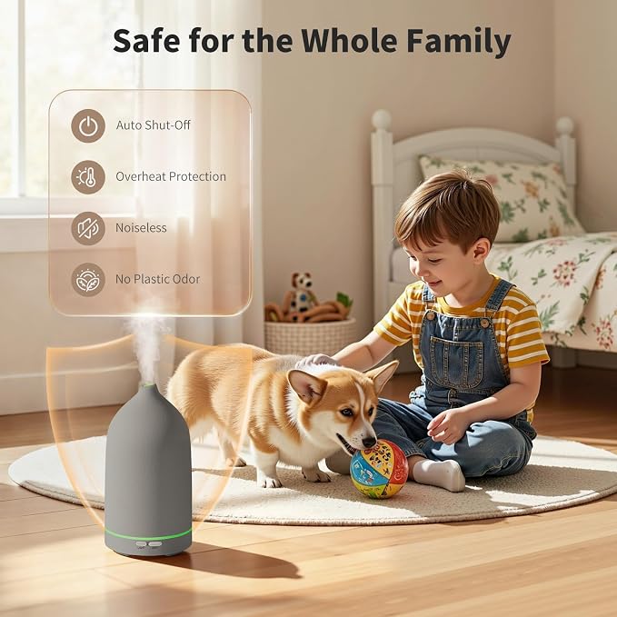 URPOWER 120mL Ceramic Essential Oil Diffuser Diffuser Oil Machine | Elegant Ceramic Finish with Ultrasonic Mist, Adjustable Modes and 7-Color LED Lighting for A Comfortable Home Atmosphere