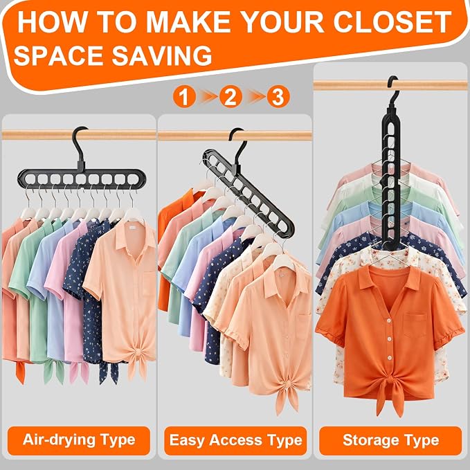 HEYHOUSE Closet Organizers and Storage,College Dorm Room Essentials,Pack of 10 Multifunctional Organizer Magic Space Saving Hangers with 9 Holes Storage Organization for Wardrobe Closet