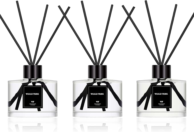 Reed Diffuser Set of 3 for Bathroom Air Fresheners, Oil Diffuser Sticks | Gardenia,Jasmine,Eucalyptus & Lavender Scent(1.7 fl oz Each Pack) Home Fragrance with 12 Sticks Defusers | Shelf Decor