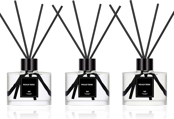 Reed Diffuser Set of 3 for Bathroom Air Fresheners, Oil Defusers Sticks | Cashmere & Vanilla,Lemon,Eucalyptus & Mint Scent(1.7 fl oz Each Pack) Home Fragrance with 12 Sticks | House Shelf Decor