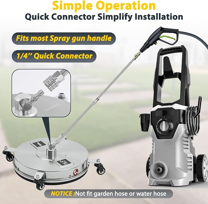 Dalmbox 16.5" Pressure Washer Surface Cleaner, 4-Wheel Stainless Steel Rotary Attachment, 1/4” Quick Connect, 4000 PSI Cleaner for Patio, Driveway, Concrete & Sidewalk Power Washer Attachment