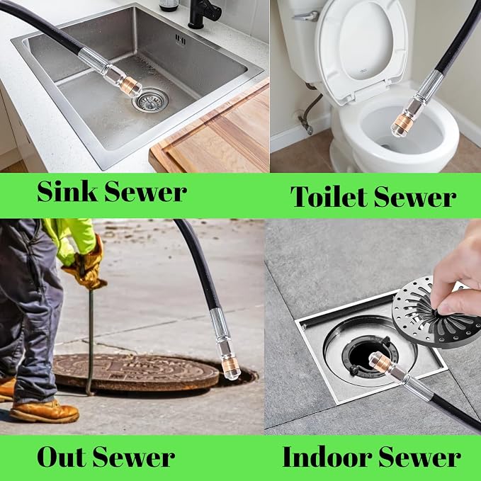 Sewer Jetter Kit for Pressure Washer 5800 PSI Drain Cleaner Hose 1/4 Female NPT,Button Nose,Pressure Washer Adapter,Button Hose Sewer Jetting Nozzle Pearl Corsage Pin Waterproof Tape with 2 Spanner