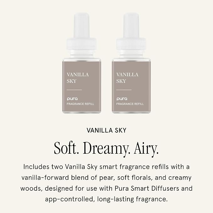Pura Home Scent Refill - Smart Home Air Diffuser - Hours of Luxury Fragrance per Refill - Clean & Safe Pura Diffuser Refills - Vanilla Sky (2 Pack)