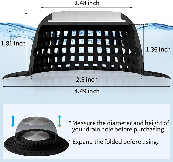 Aluvor Shower Drain Hair Catcher Bathtub Drain Cover Sink Drain Protector | Bathroom Sink & Bathtub Drain Strainer for Pop-Up & Regular Drains, Silver Black