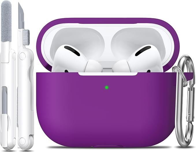 R-fun for AirPods Pro 2 Case, Soft Silicone Protective Cover with Keychain and Cleaning Pen, Compatible with AirPods Pro 2nd/1st Generation, Supports Wireless Charging, Violet
