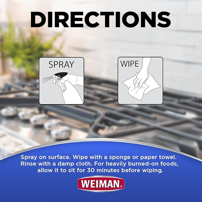 Weiman Heavy Duty Gas Range & Stove Top Cleaner and Degreaser - 4 Pack, 24 Ounces with MicroFiber Cleaning Towel