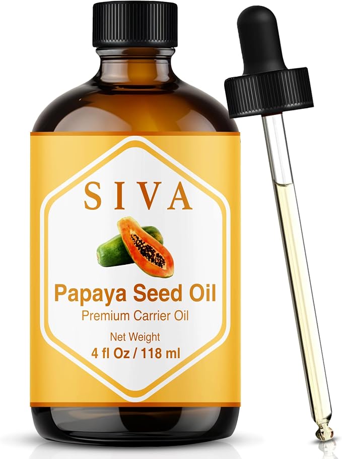 SIVA Papaya Seed Carrier Oil, Glass Bottle with Dropper, 4 Fl Oz (118 ml) | Papaya Seed Oil for Face Care, Skin Care, Facial Oil, Hair Care, Scalp Massage, Body Massage, Dilution & DIY Beauty Blends
