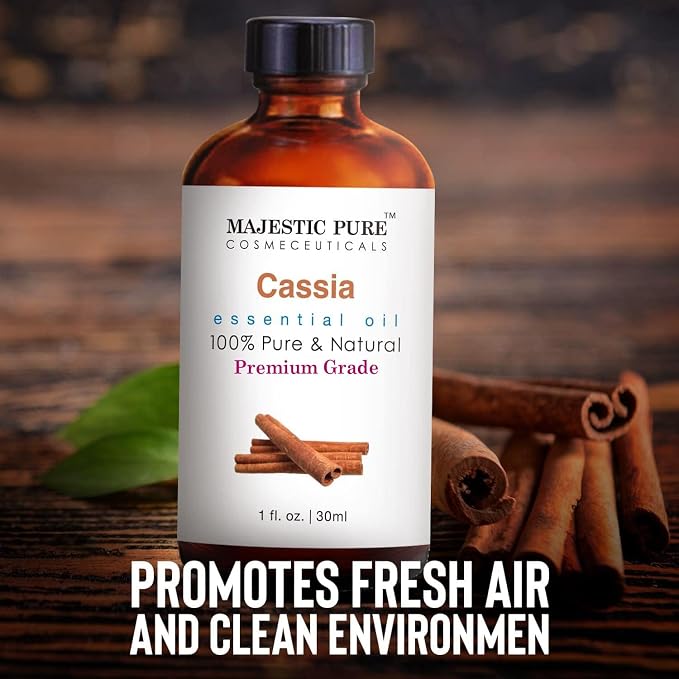 Majestic Pure Cassia Essential Oil for Diffuser - 1 Fl Oz | 100% Natural Essentials Oils Ideal for Relaxing Tense Mood, Eliminating Odor, Creating Peaceful Atmosphere for Sleep & Work