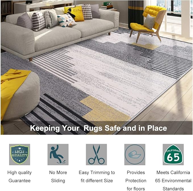 Non Slip Rug Pad Grippers - Square 4x4, 1/8" Thick, (Felt + Rubber) Double Layers Area Carpet Mat Tap, Provides Protection and Cushioning for Hardwood or Tile Floors