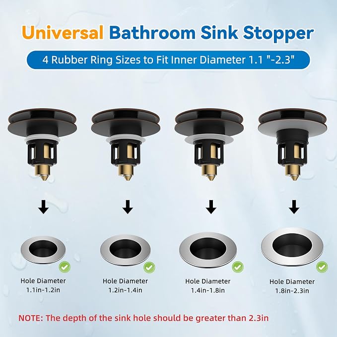 2 PCS Universal Metal Bathroom Sink Stopper Hair Catcher, Oil-Rubbed Bronze | Pop-Up Sink Drain Strainer with Detachable Filter, Drain Plug Fits 1.1"-2.36" US Basin, Large Cover Cap, Brass Bounce Core
