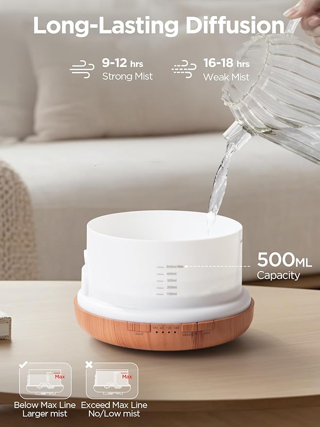InnoGear 500ml Aromatherapy Diffuser for Home 10 Essential Oil Set, Yellow | Gift Set, Remote Control, Automatic Shut-Off, 4 Timers, Quiet, Run up to 18hrs, Cool Mist Humidifier, Large Room, Easy to Use