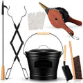 Patelai 7 Pcs Heavy Duty Fireplace Tool with 1.5gl Metal Ash Bucket with Lid Shovel Broom Wood Fire Pit Bellows 32" Long Fire Poker 26" Fireplace Tong, Glove(No Storage)