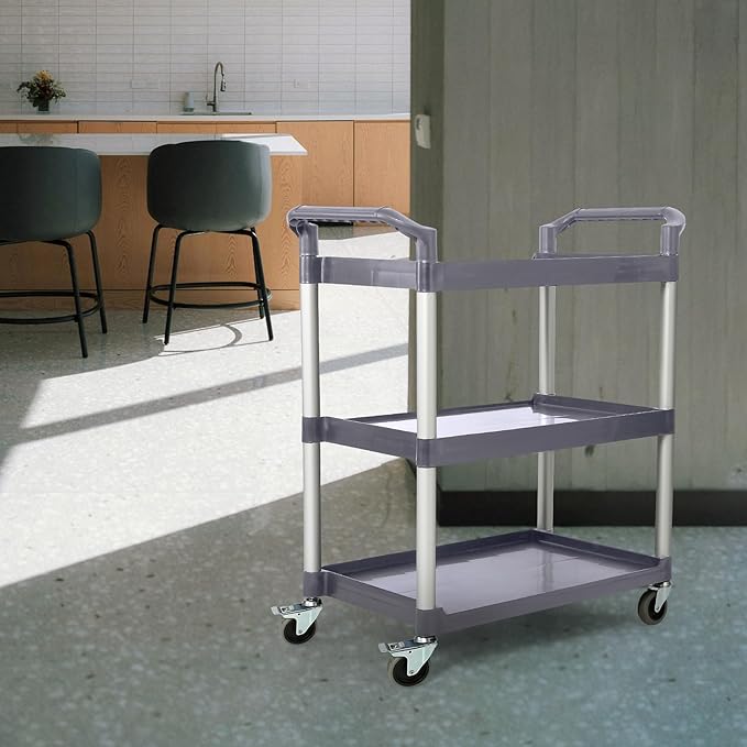 3-Tier Utility Rolling Cart with Wheels, Durable Catering carts with Wheels, Rolling Storage Cart for Hotel Canteen Resturant Office (Grey, 37" L x 16.54” W x 31.5" H) (Gray, 31.4"D x 16.5"W x 37.7"H)