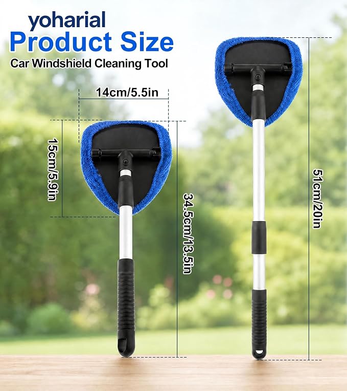 Telescopic Windshield Cleaner Microfiber Car Glass Brush Kit | 180° Rotatable Triangular Head, Scratch-Free Microfiber Pads, Extendable Pole For Hard-To-Reach Glass Areas