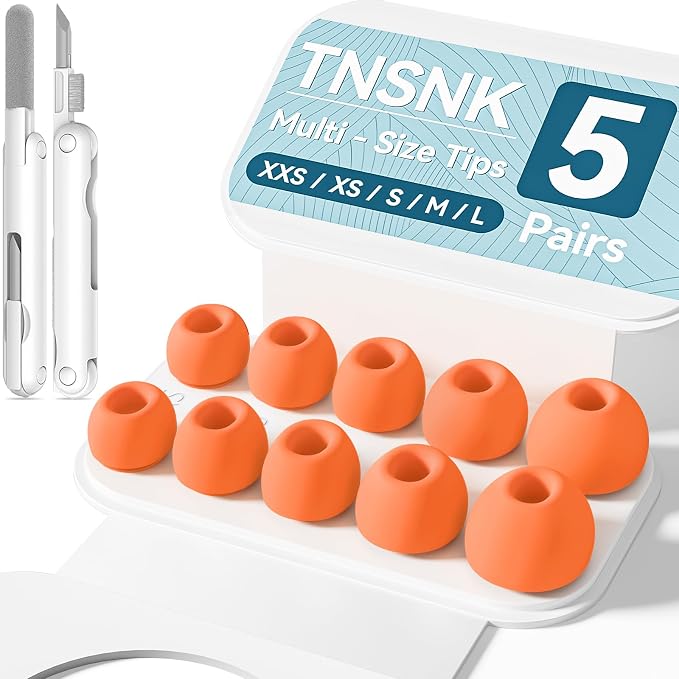 5 Pairs Replacement Ear Tips for AirPods Pro 3(White) | with Noise Reduction Hole,Built-in dust Guard Screen Silicone Ear Tips with Cleaning Pen - 5 Sizes(XXS/XS/S/M/L)