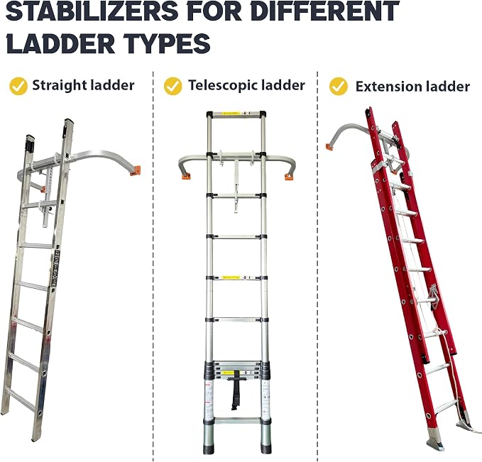 Ladder Stabilizer, Aluminum Alloy Extension Ladder Stabilizer for Roof, Adjustable Ladder Standoff Attachment for Gutters, Windows, Ladder Stabilizers Support