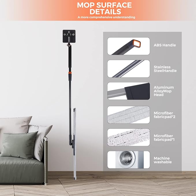 36 inch Microfiber Mop Heavy Duty Flat Dust Mop for Cleaning Floors | Deep Cleaning for Hardwood Tile Laminate Includes 3 Reusable Washable Pads and Adjustable Long Handle