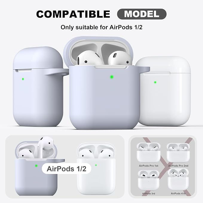 for AirPods 1/2 Case, Soft Silicone Protective Cover with Keychain and Cleaning Pen, Compatible with AirPods 2nd/1st Generation (2016/2019), Full Drop Protection Cover, Pebble