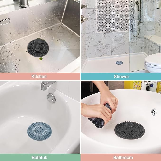 Gotega 5 Pack Bathroom Sink Drain Strainers, Hair Catcher for Shower | Shower drain covers protector, flexible TPR material, light-colored, hair trap garbage disposal parts, easy to clean