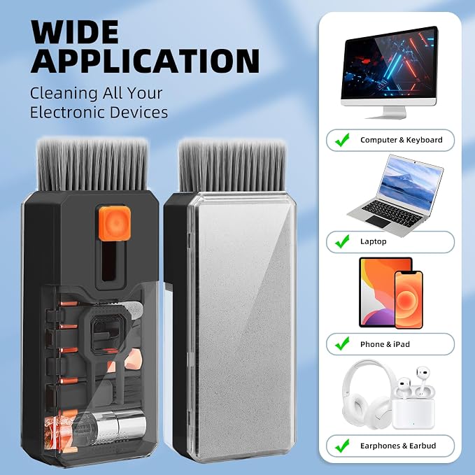 Keyboard Cleaner & Laptop Cleaning Kit, All-in-1 for Computer PC, Black | Electronics Deep Cleaning Reusable Brush Tool, Screen-Safe Spray, for iPhone iPad Macbook Airpod Camera, Gaming Accessories