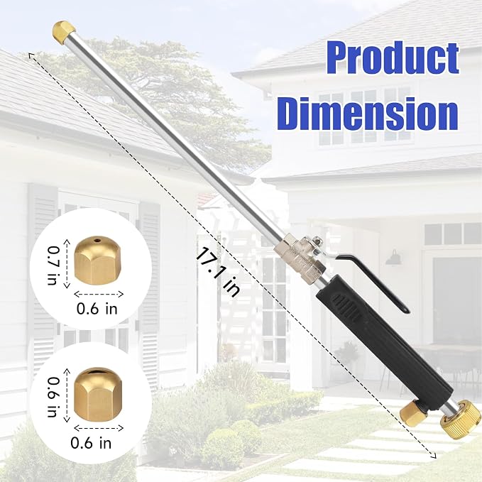 High Pressure Power Washer Wand, Hydro Jet Nozzle for Garden Hose | Watering Sprayer Cleaning Tool, Wand Lance for Gutter Patio Car Pet Window Glass, Black