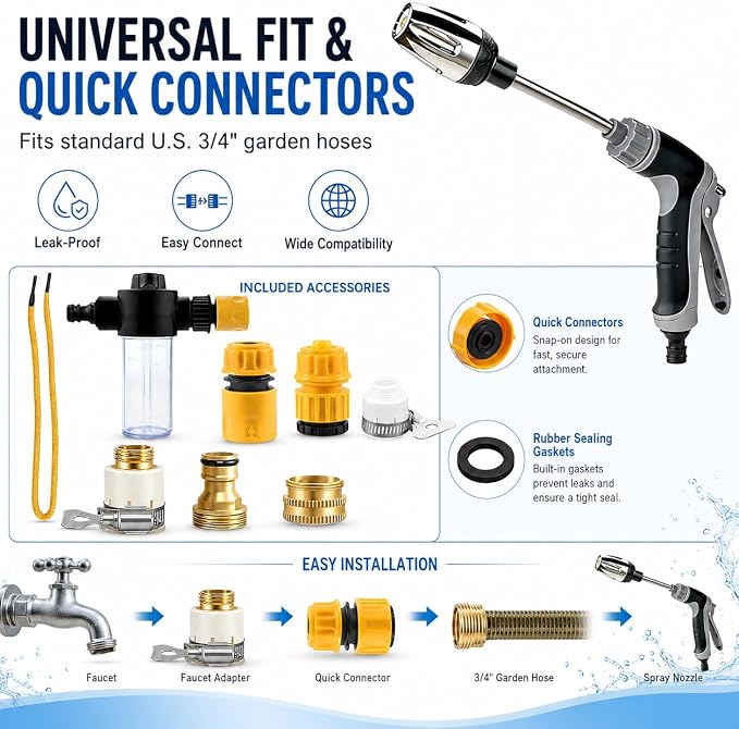 High Pressure Hose Nozzle, Jet Hose Nozzle High Pressure with Soap Dispenser, 3 Spray Modes 360° Rotating Pressure Washer Nozzle, Portable High Pressure Water Sprayer for Garden Hose, Car Patio Yard