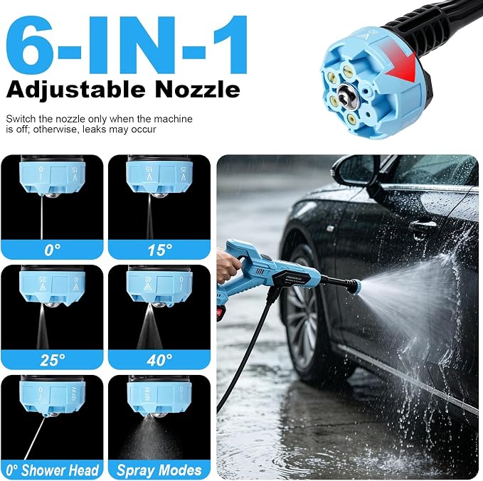 Cordless Portable Washer, Handheld Washer, Battery Operated Washer with 5M Elastic Hose for Car Home with Storage Boxes 120bar
