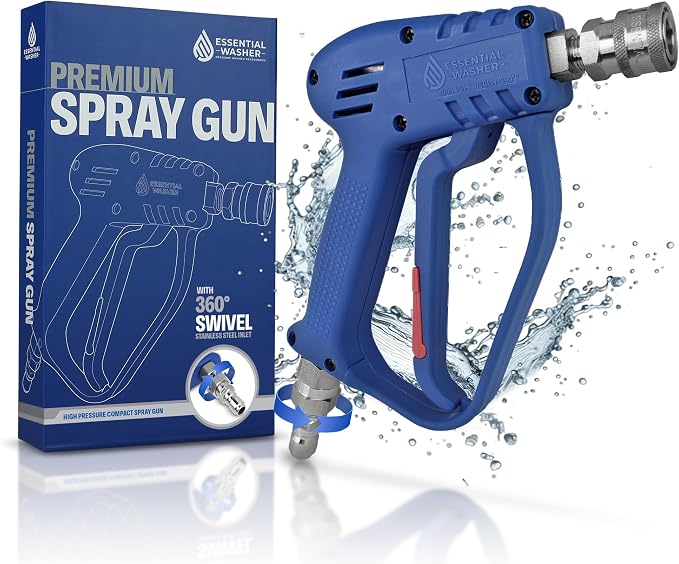 Essential Washer Short Pressure Washer Gun with Stainless Steel Swivel | Compatible with Foam Cannon | High Pressure Water 4000 PSI