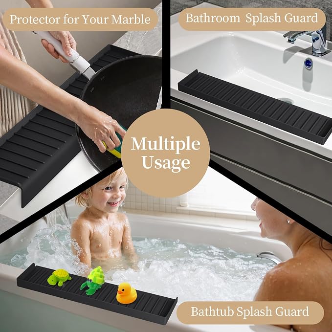 Sink Edge Protector with Suction Cup, 30" x 4", Silicone Sink Splash Guard for Kitchen & Bathroom, Protect Countertop from Scratches, Stains, for Stainless Steel Granite Quartz
