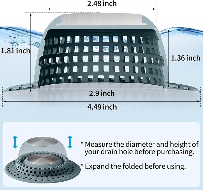 Aluvor Shower Drain Hair Catcher Bathtub Drain Cover Sink Drain Protector | Bathroom Sink & Bathtub Drain Strainer for Pop-Up & Regular Drains, Silver Greyish Blue