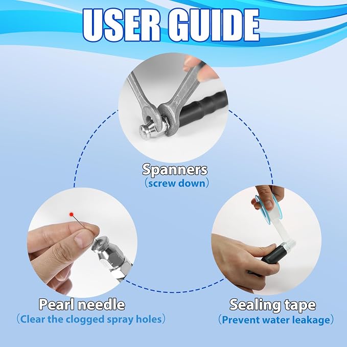 Sewer Jetter Kit for Pressure Washer(150FT),1/4" NPT Drain Cleaner Hose 5800PSI with 3 Sewer Jet Nozzles，Pearl Corsage Pin，Marking Ring,Spray Nozzle，Teflon Tape&Gloves